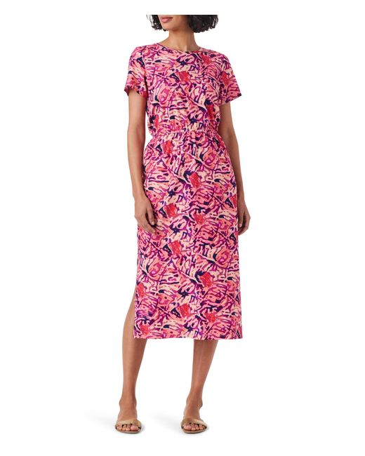 NIC+ZOE Nic+zoe Blurred Floral Ss Side Slit Midi Dress