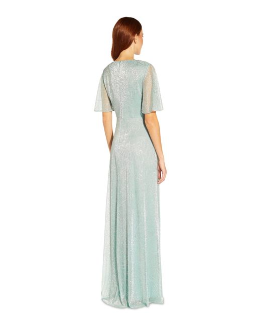 Adrianna Papell Metallic Mesh Draped Gown in Green | Lyst