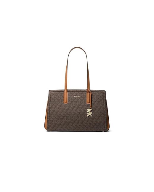 MICHAEL Michael Kors Black Laila Medium Tote Tote Handbags/Acorn, Leather/Polyester