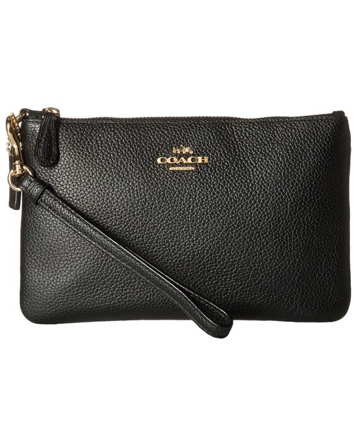 coach small wristlet in polished pebble leather