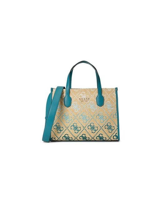 Guess Black Silvana 2 Compartment Tote Tote Handbags, Raffia