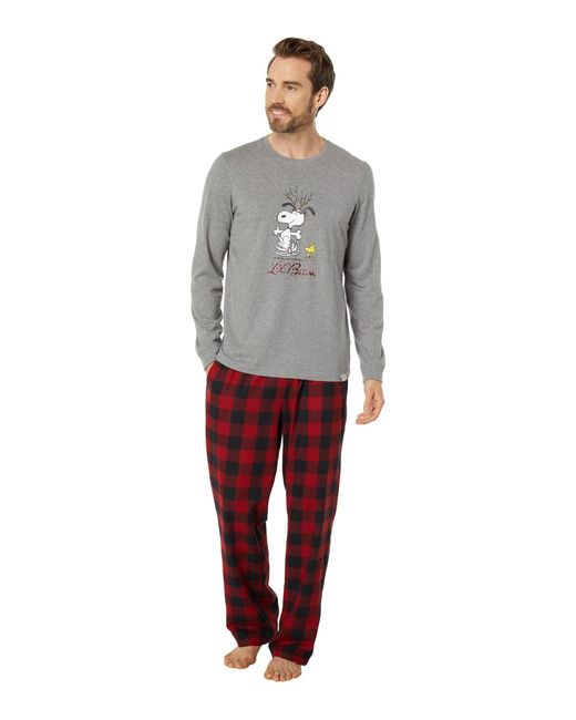 L.L. Bean X Peanuts Camp Pajama Set Snoopy in Gray for Men | Lyst