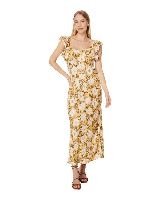 Madewell Metallic Flutter-sleeve Slip Maxi Dress In Floral Cupro-blend