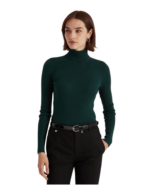Lauren by Ralph Lauren Cotton Turtleneck Sweater in Green | Lyst