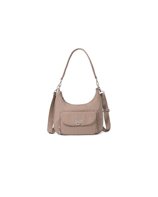 Baggallini Black Coastal Flip Lock Half Moon Bag Cross Body Handbags, Nylon
