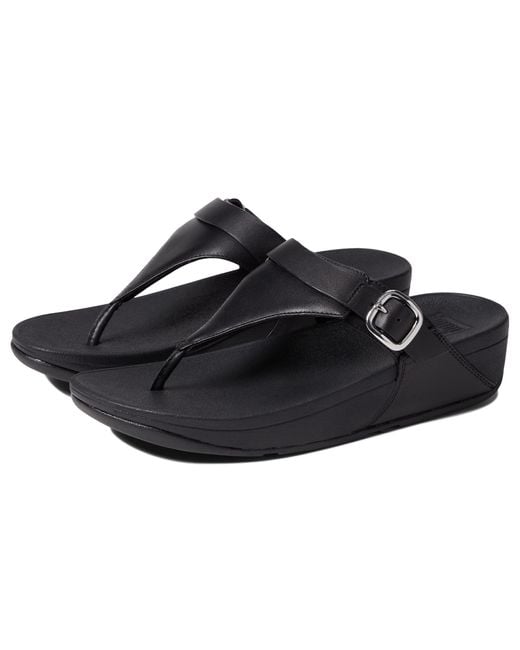 Fitflop Lulu Adjustable Leather Toe Post Sandals in Black | Lyst