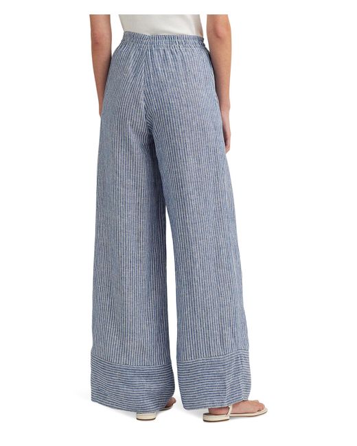 Lauren by Ralph Lauren Blue Petite Pinstripe Linen Wide-leg Pant