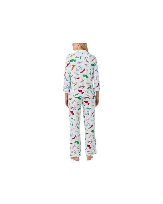 Kate Spade Black 3/4 Sleeve Brushed Jersey Long Pj Set Pajama Sets, Jersey/Polyester