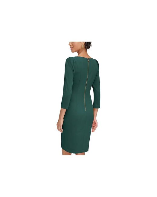 Calvin Klein Green 3/4 Sleeve Round Neck Sheath Dress, Polyester/Spandex