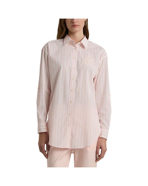 Lauren by Ralph Lauren Oversize Striped Cotton Broadcloth Shirt in Pink ...