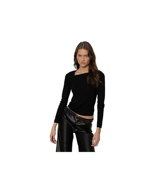 Sanctuary Black Long Sleeve Shoulder Twist Top Clothing Xs (Us 2) Nylon/Polyester/Wool