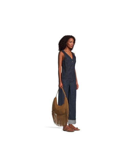 Madewell Brown Suede Essentials Med Curve Shoulder- Fringe Shoulder Handbags, Leather/Suede