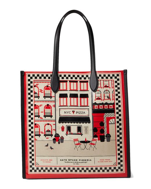 Kate Spade Red Slice Pizzeria Printed Canvas Large Gotham Tote