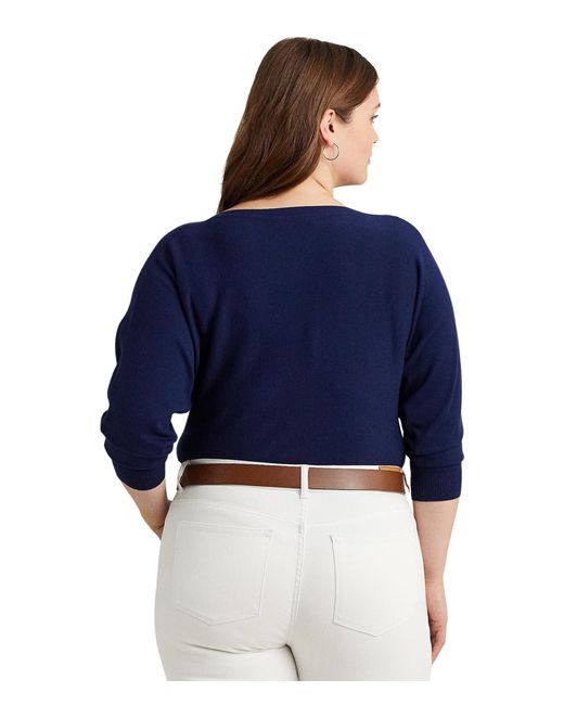 Lauren by Ralph Lauren Blue Plus-size Cotton-blend Dolman-sleeve Sweater