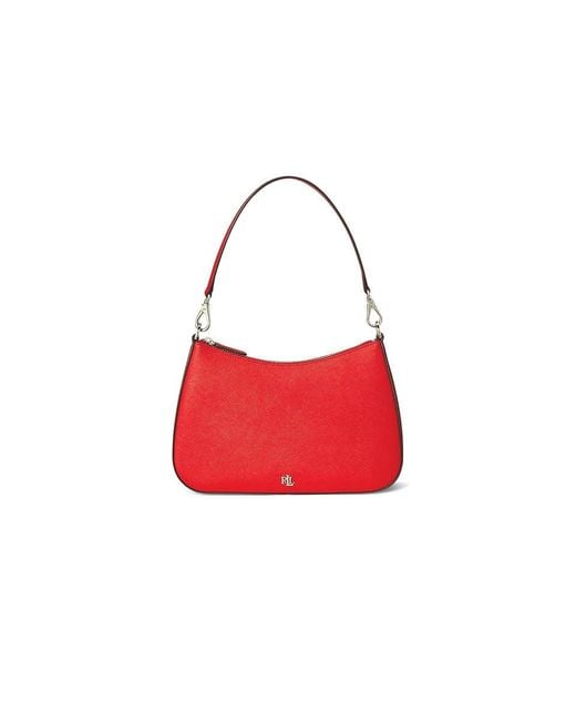 Ralph Lauren Red Crosshatch Leather Medium Danni Bag Shoulder Handbags
