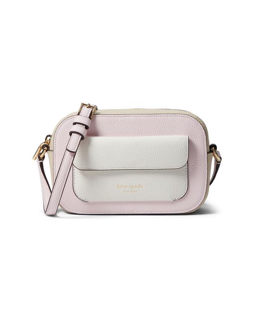 Kate Spade White Ava Colorblocked Pebbled Leather Crossbody