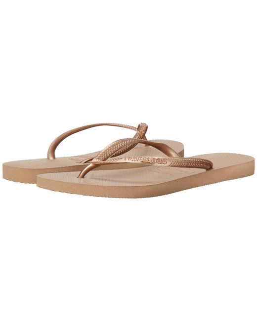 Havaianas Rubber Slim Flip Flops in Gold (Metallic) - Lyst