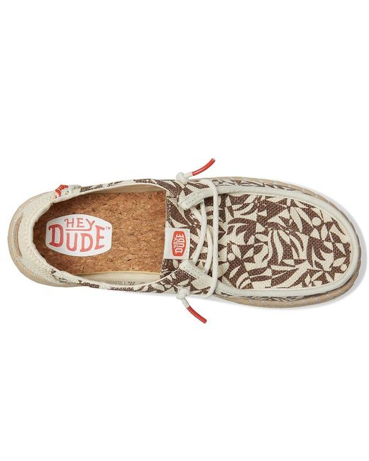 HeyDude Metallic Wendy Espadrille Retro Palm Flat Shoes Downtown/Egret, Cotton