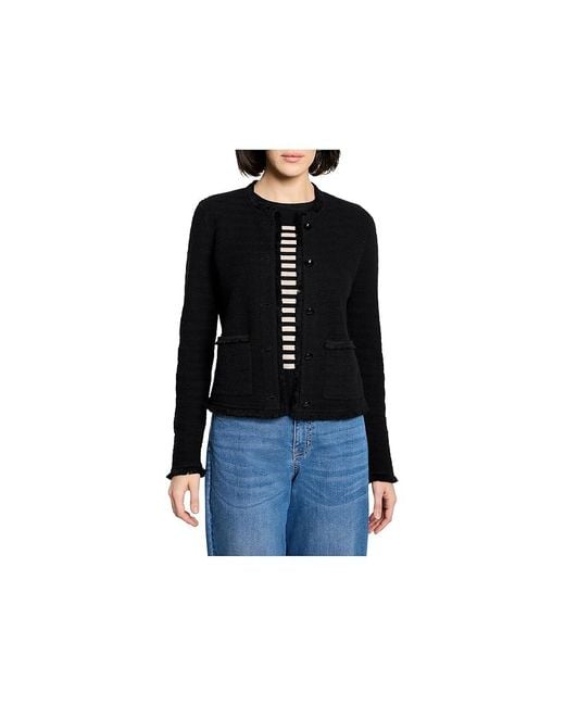 NIC+ZOE Black Fringe Mix Femme Knit Jacket Jacket Lg (Us 12-14) Cotton/Linen/Modal