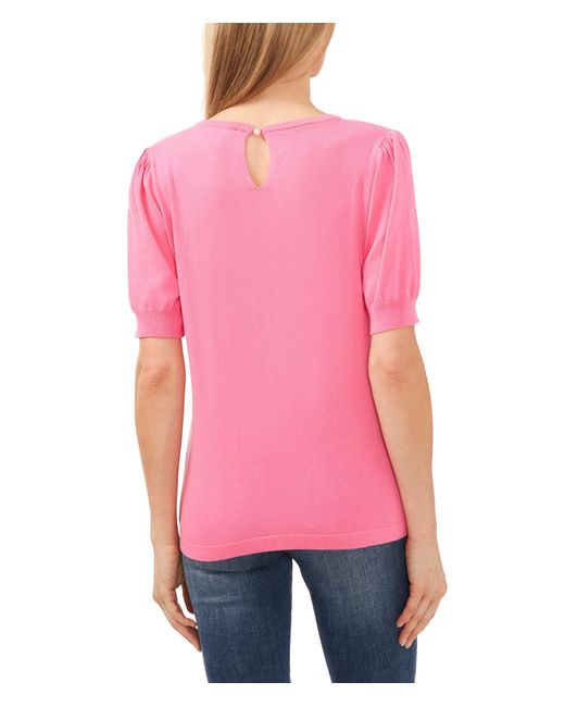 Cece Red Short Sleeve Pearl Back Sweater