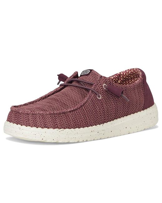 HeyDude Purple Wendy Stretch Sox Flat Shoes, Canvas