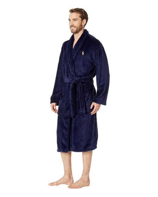 Polo Ralph Lauren Fleece Microfiber Plush Long Sleeve Shawl Collar Robe ...