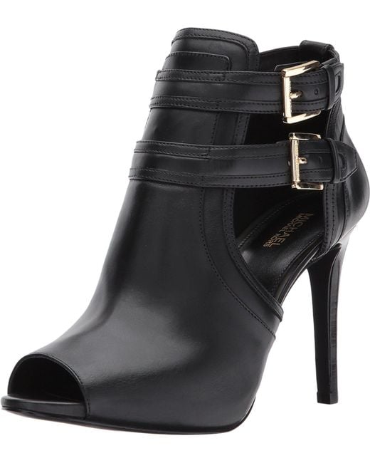 MICHAEL Michael Kors Leather Blaze Peep Toe Buckle Bootie in Black ...