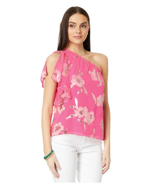 Lilly Pulitzer Pink Sarahleigh One Shoulder Silk Blend Top