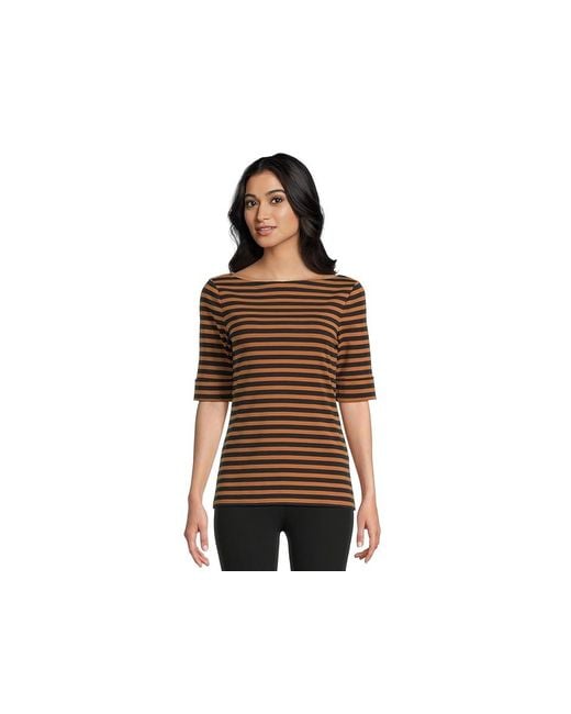 Ralph Lauren Black Striped Stretch Cotton Boatneck T-Shirts Clothing Lauren/Cinnamon Bark, Cotton/Elastane