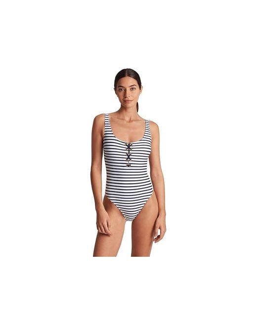 Ralph Lauren Black Luxe Stripe Laced Tank Top One-Piece Swimsuits One Piece, Polyester
