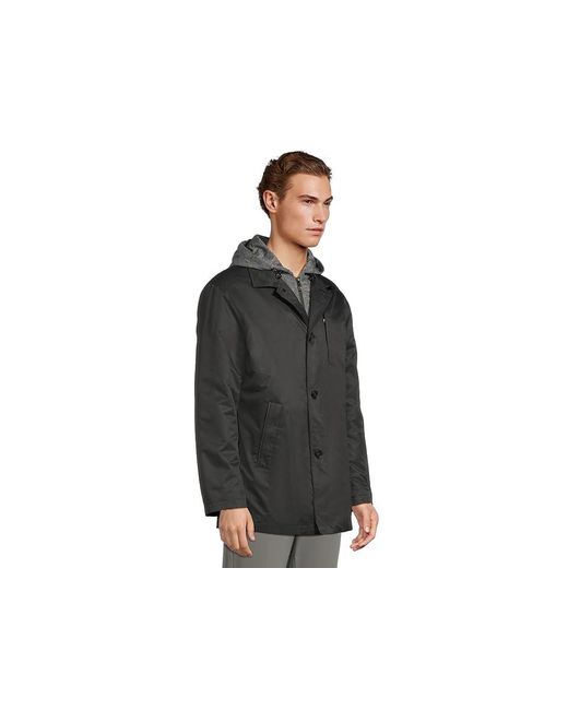 Johnston & Murphy Black Upton Water-Resistant Raincoat With Removable Liner Jacket/Taupe Plaid, Polyester for men