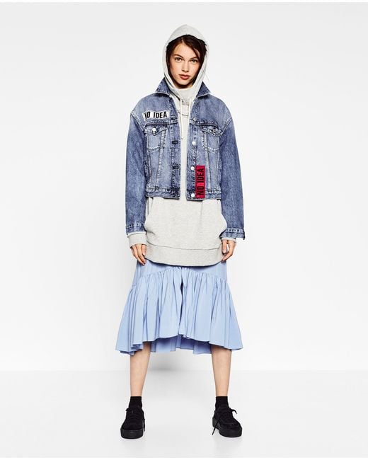 Zara Denim Jacket With Patches In Multicolour Lyst zara denim jacket with patches in multicolour lyst