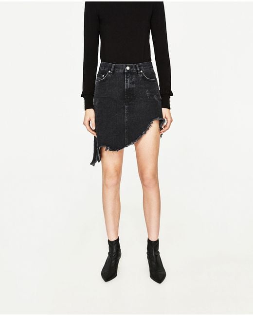 Zara Denim Mini Skirt in Black Lyst