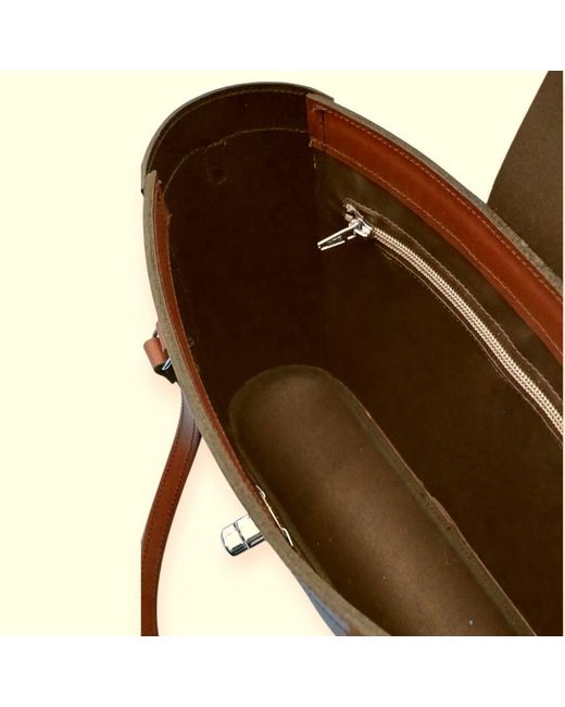 Zatchels Brown Tannery Tweed & Leather Mini Twist Lock Shopper Bag
