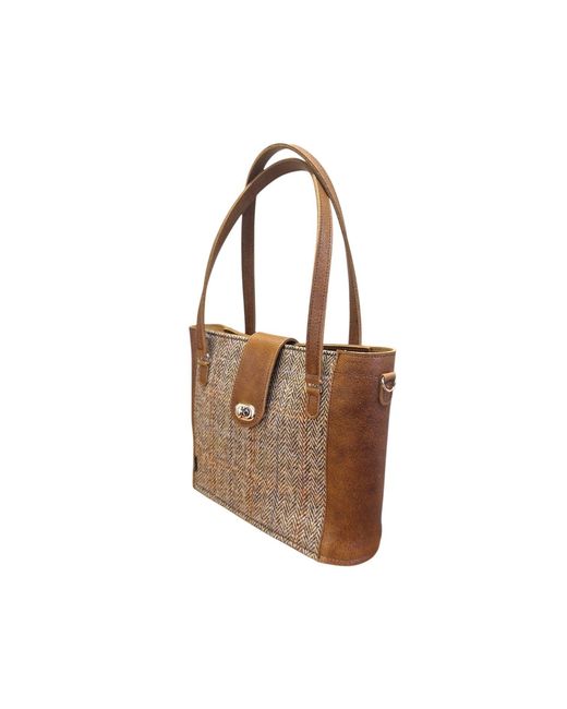 Zatchels Brown Tannery Tweed & Leather Mini Twist Lock Shopper Bag