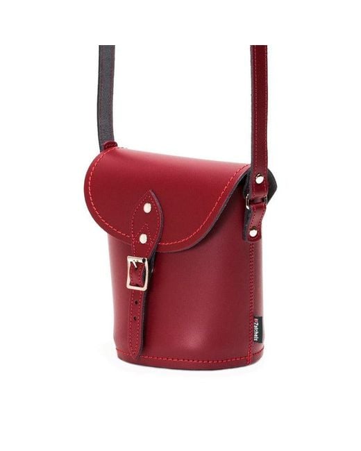 Zatchels Red Handmade Leather Barrel Bag