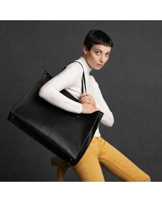 Zatchels Black Handmade Leather Shopper