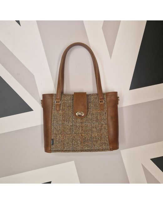 Zatchels Brown Tannery Tweed & Leather Mini Twist Lock Shopper Bag
