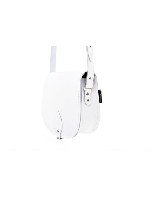 Zatchels White Handmade Leather Saddle Bag