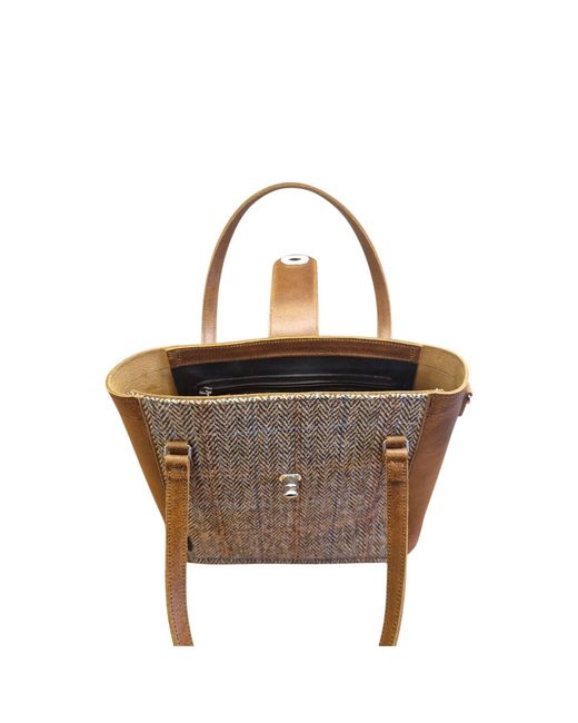 Zatchels Brown Tannery Tweed & Leather Mini Twist Lock Shopper Bag