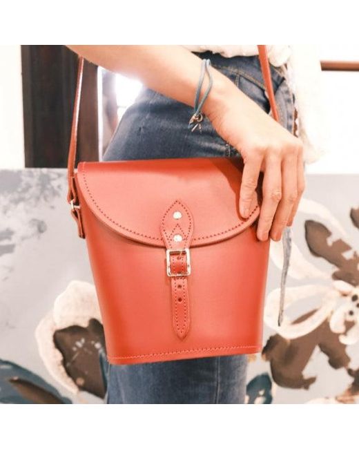 Zatchels Red Handmade Leather Barrel Bag