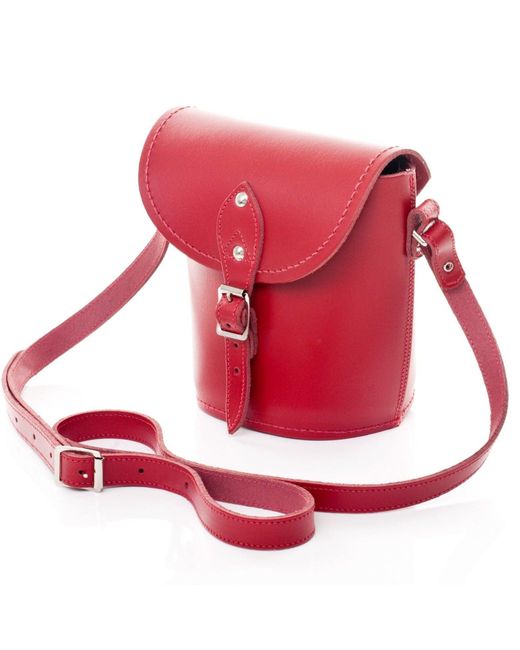 Zatchels Red Handmade Leather Barrel Bag