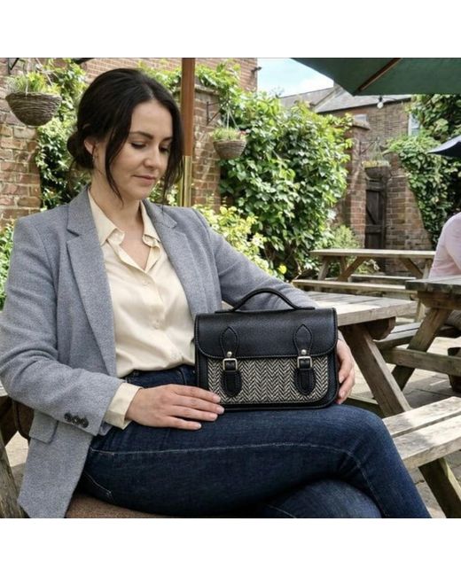 Zatchels Black Midi Tannery & Tweed Satchel