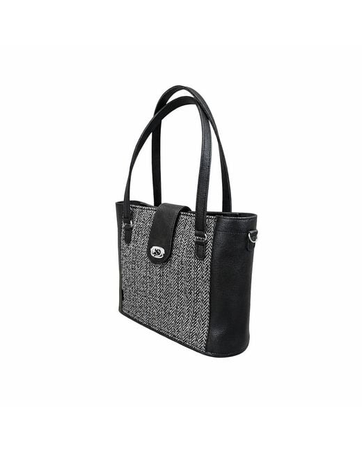 Zatchels Black Tannery Tweed & Leather Mini Twist Lock Shopper Bag
