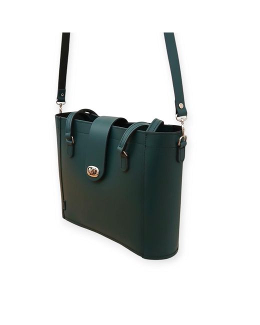 Zatchels Green Leather Mini Twist Lock Shopper Bag