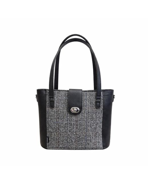 Zatchels Black Tannery Tweed & Leather Mini Twist Lock Shopper Bag