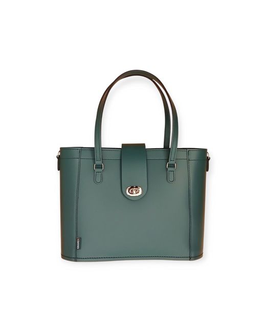 Zatchels Green Leather Mini Twist Lock Shopper Bag