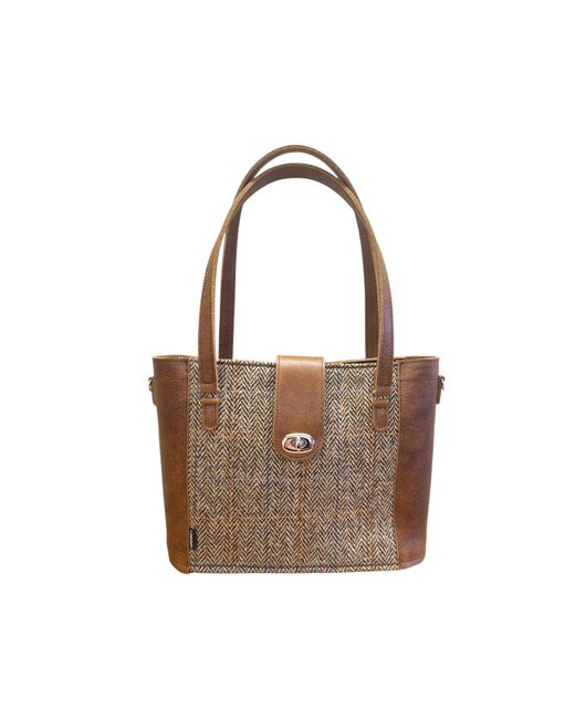 Zatchels Brown Tannery Tweed & Leather Mini Twist Lock Shopper Bag