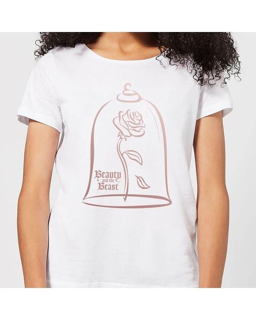 Disney Cotton Beauty And The Beast Rose Gold T-shirt in White - Lyst