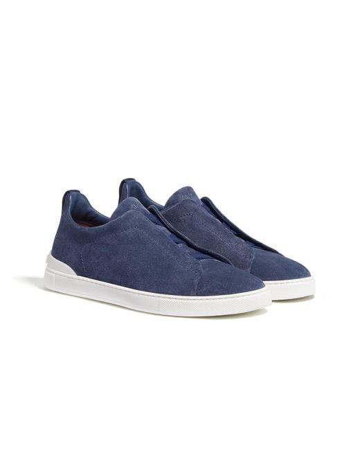 Zegna Blue Utility Suede Triple Stitch Sneakers for men